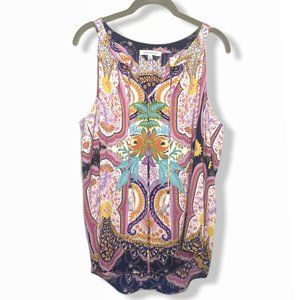 XL Rose & Olive Blouse Navy Pink Orange Green